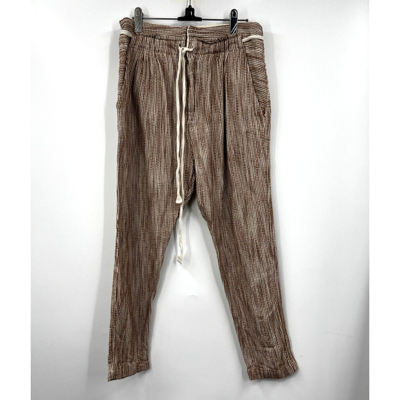 Free People Pants Womens Brown White Light at Sunrise Crop Drawstring Size 6 - Picture 1 of 11